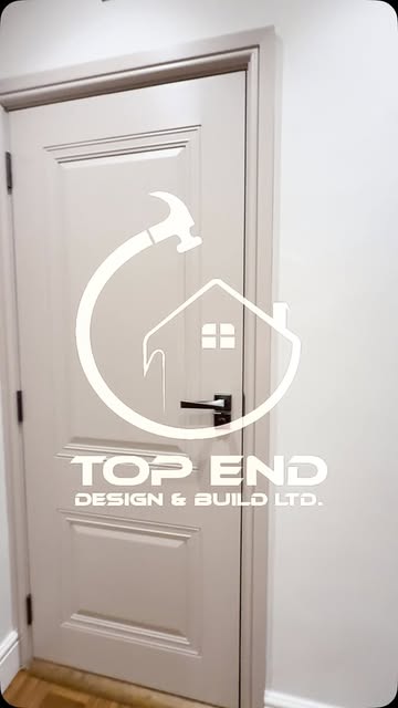 Top End's September 2026 project reel, showing an interior door and the company logo